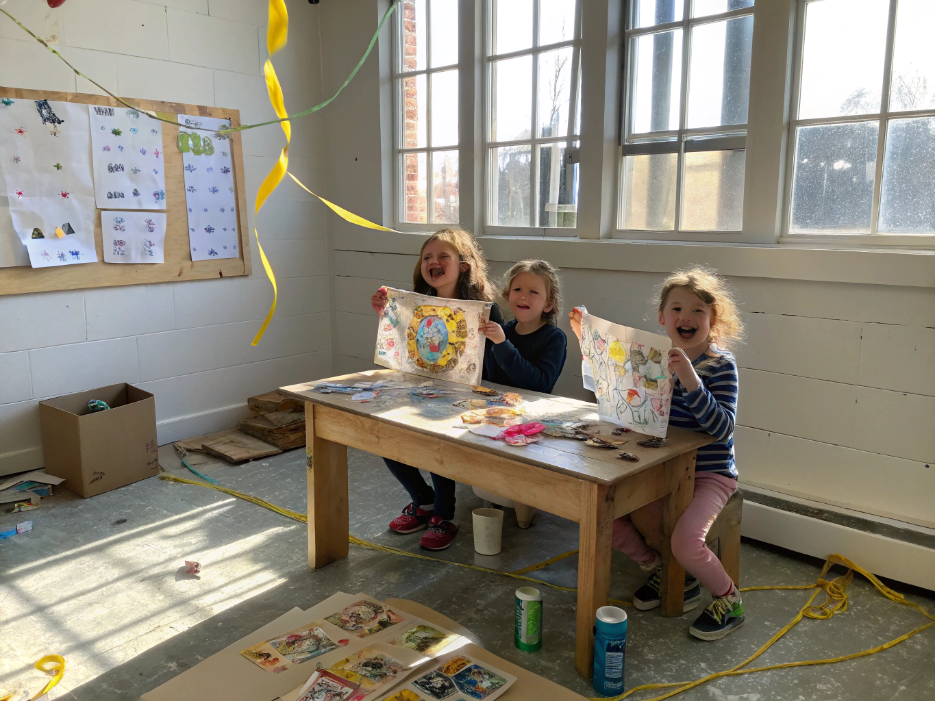 Family workshop activity with parents and children crafting together