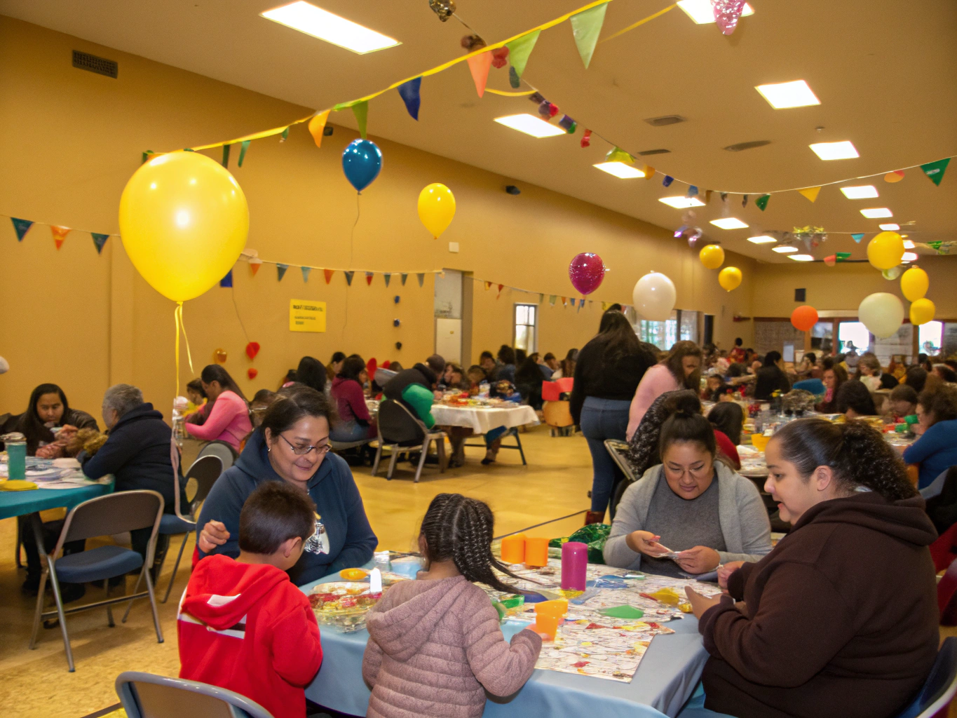 Families participating in a creative workshop together