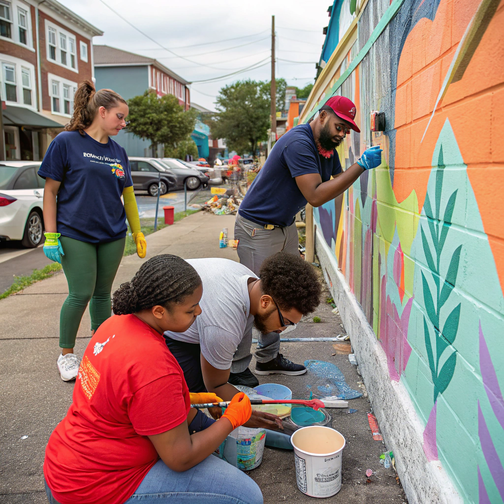 Young people collaborating on a community project